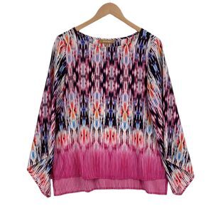 Ellen Tracy Women's Multicolor Striped Long Sleeve Pullover Blouse Top Size M
